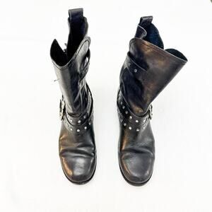 Dolce Vita Black Calf Leather Biker Belt Accented Studded Rugged Boots Size 8